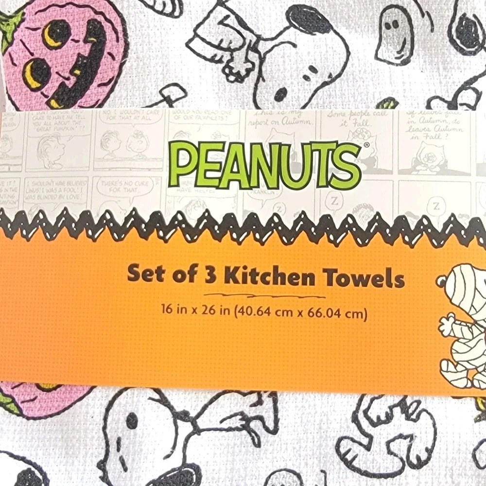 NEW 2025 Peanuts Pink Pumpkins Snoopy Set Of 3 Halloween Kitchen Towels 100% Cot